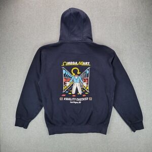 Omega Mart Meow Wolf Kwality Checked Navy Full Zip Hoodie Mens Medium Las Vegas